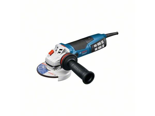 Winkelschleifer GWS 19-125 CIE, Der kabelgebundene GWS 19-125 CIE Professional mit Drehzahlvorwahl ist der leistungsstärkste kleine Winkelschleifer in der 1.900-Watt-Klasse für maximale Produktivität. Sein leistungsstarker 1.900-Watt-Motor mit Constant Electronic und Drehzahlvorwahl sorgt für effizienteste Arbeitsergebnisse. Dieser extrem robuste, kompakte Winkelschleifer verfügt für eine lange Lebensdauer über eine direkte Motorkühlung, Überlastschutz und langlebige Kohlebürsten. Darüber hinaus sorgen KickBack Control und ein Zusatzhandgriff mit Vibration Control für erhöhten Anwenderschutz. Dieses Elektrowerkzeug wurde zum Schleifen von Metall konzipiert. Das Gerät ist mit den Staubabsaugungen GDE 125 EA-T Professional und GDE 115 / 125 FC-T Professional kompatibel. Der GWS 19 -125 CIE von Bosch ist der weltweit erste kleine Winkelschleifer in der 1.900-Watt-Klasse; verfügt auch über einen Wiederanlaufschutz. Staubschutzfilter (2 608 000 695); Aufnahmeflansch (ET-Nr. 2 605 703 014); Spannmutter (1 603 340 040); Schutzhaube (1 605 510 365); Zweilochschlüssel (1 607 950 043); Zusatzhandgriff Vibration Control (2 602 025 171) – Bild 2