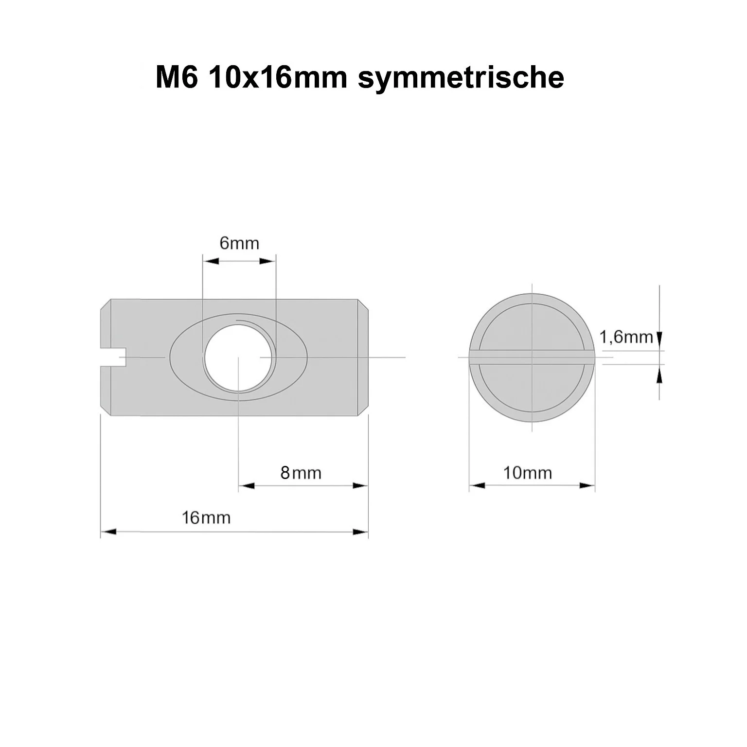 Quermutter M6 10×16 mm – Zylindermutter verzinkt, symmetrisch mit Schlitz – Bild 7