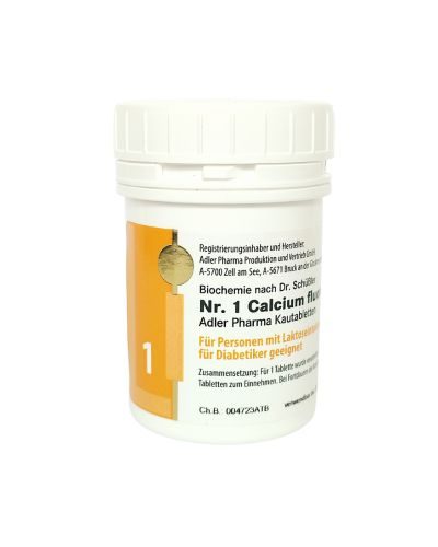 Schüßler Salz Kautabletten Adler Pharma Nr. 1 Calcium fluoratum D12 (Salz der Elastizität v. Haut, Sehnen u. Bändern) – 100 g