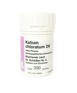 Schüßler Salz Adler Pharma Nr. 4 Kalium chloratum D6 (Salz der Schleimhäute und Drüsen) – 200 Stück