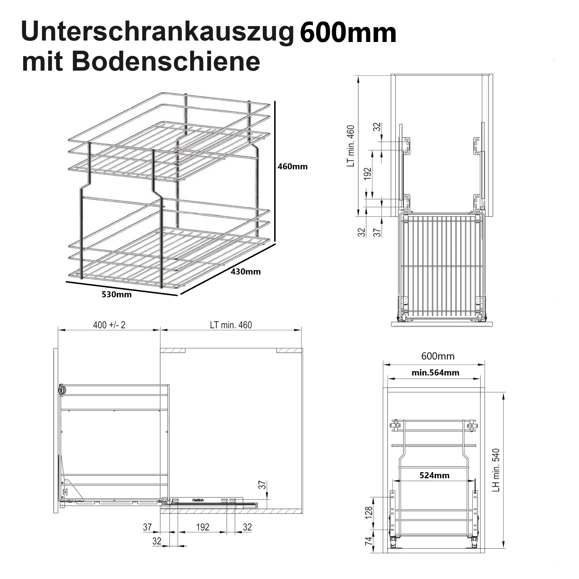 Unterschrankauszug 60 cm Soft-Close Chrom – Bodenmontage mit Bodenschienen 2 Etagen | Prima Online – Bild 3