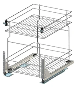 Unterschrankauszug 60 cm Soft-Close Chrom – Bodenmontage mit Bodenschienen 2 Etagen | Prima Online