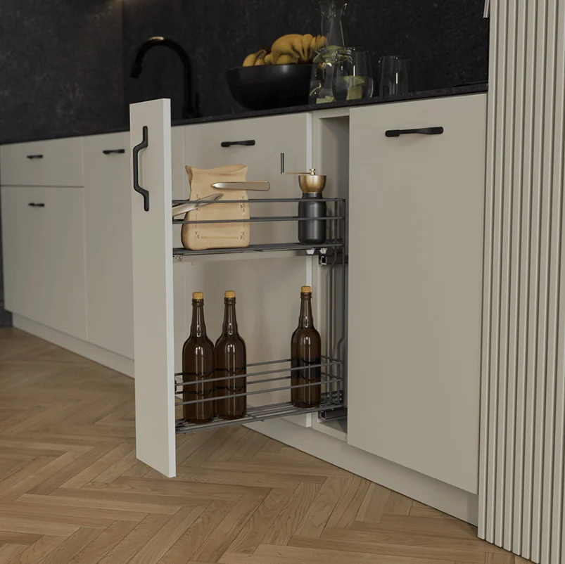 Unterschrankauszug Küche 2 Ebenen Anthrazit – 150/200/250 mm, Soft-Close, Links/Rechts – Bild 3