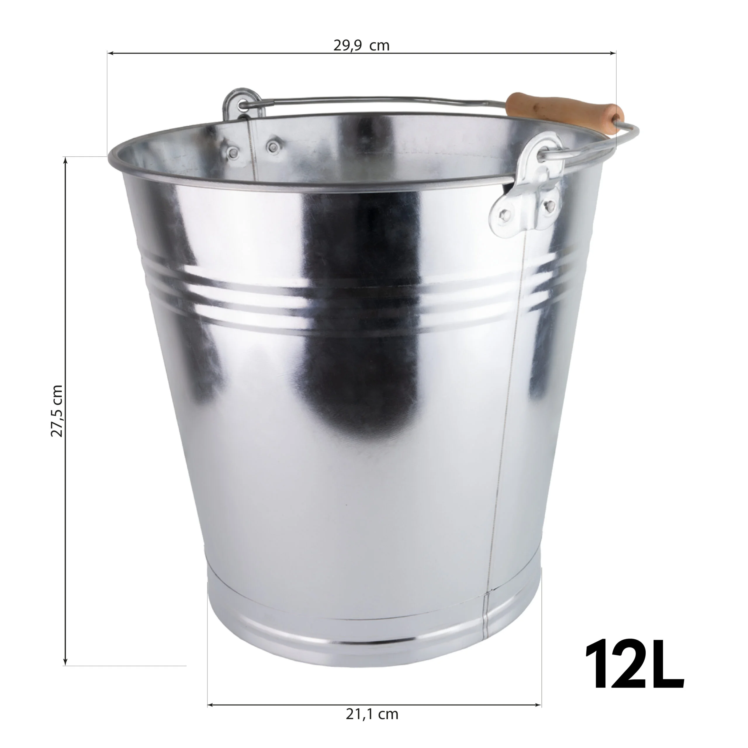 Zinkeimer 12 L – robuster Metalleimer aus verzinktem Stahl mit Holzgriff, ideal für Haushalt & Garten – Bild 3