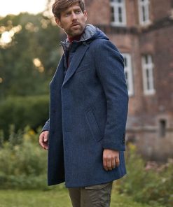 Herren Kurzmantel ”Flynston” Mit Westeneinsatz In Blue Herringbone