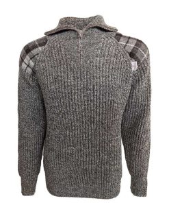 Pullover mit Reißverschluss und Harris-Tweed-Applikationen, Natur