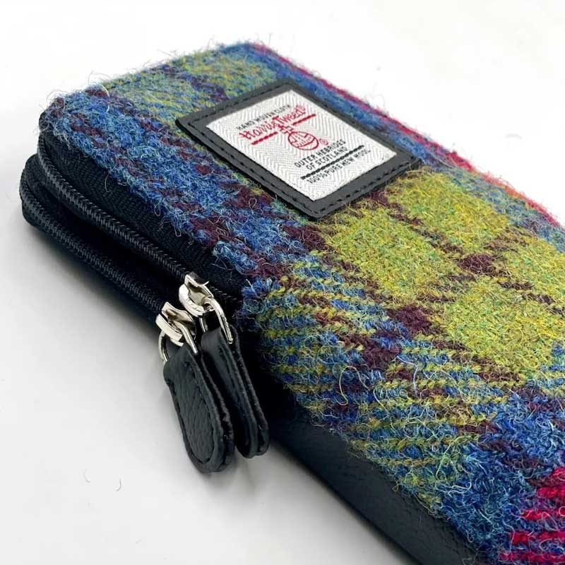 Doppelter Brillenetui aus Harris Tweed in Blau/Rosa Karo – Bild 4