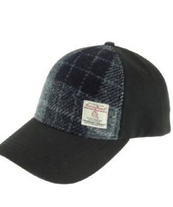 Baseballkappe mit Harris Tweed in Grau & Schwarz Tartan