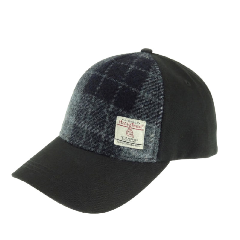 Baseballkappe mit Harris Tweed in Grau & Schwarz Tartan – Bild 2
