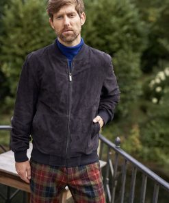 Herren Lederblouson ”Bomber” Aus Ziegenvelours In Navy