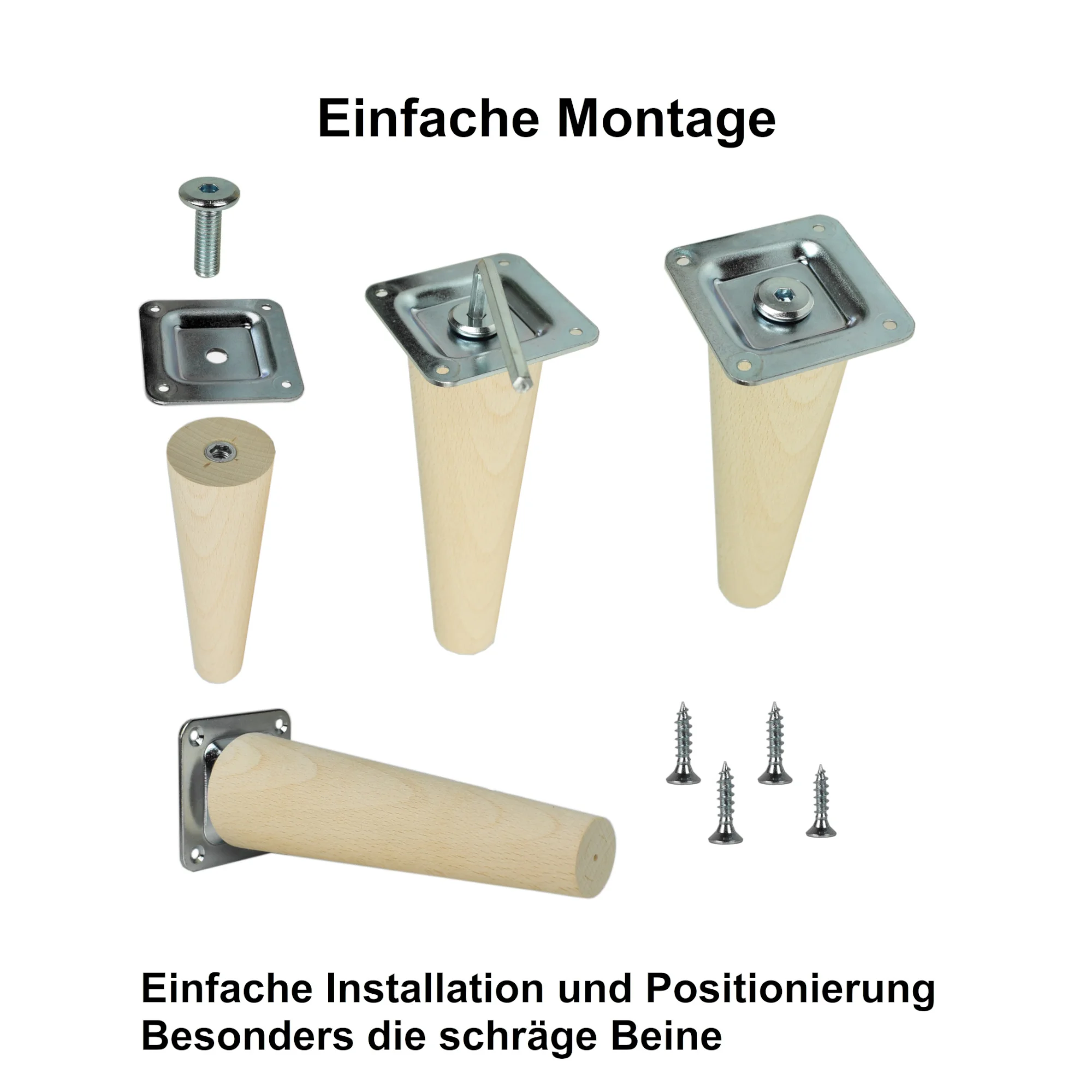 Möbelfuß Holz Buche 68 cm – konisch, Massivholz, inkl. Montageset | 1er oder 4er Set – Bild 3