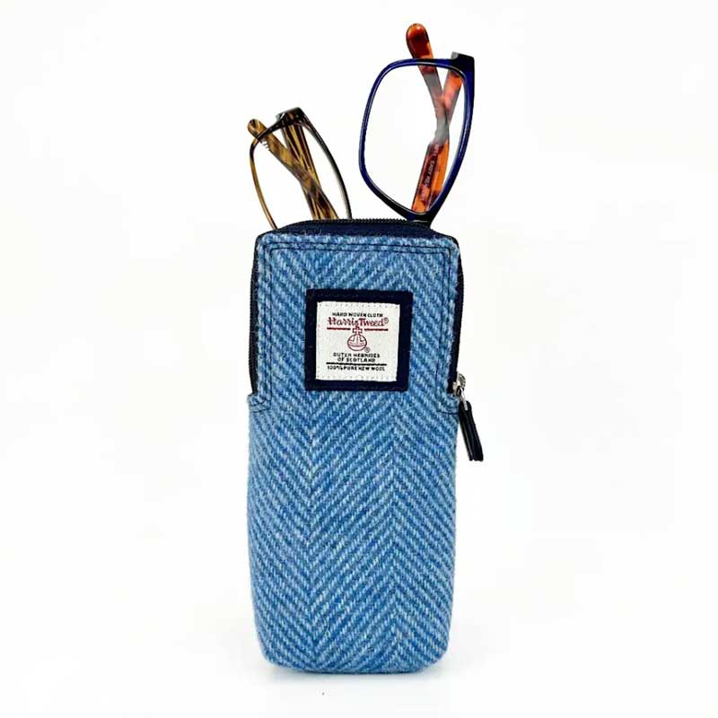 Doppelte Brillenhülle aus Harris Tweed in Himmelblau – Bild 4