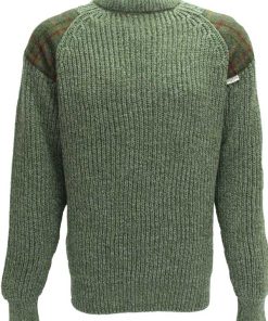 Grobstrick-Damenpullover mit Rundhalsausschnitt und Harris-Tweed-Applikationen, Derby Tweed