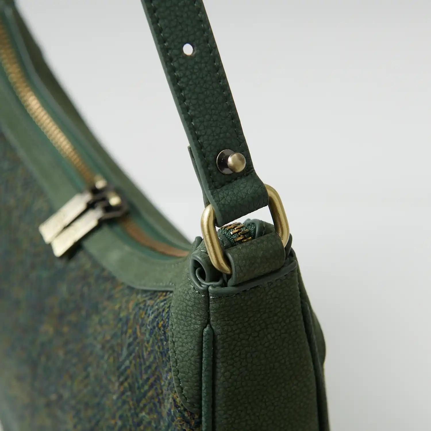 Harris Tweed Schultertasche, Modell Ellon, Islander, Dunkelgrünes Fischgrätmuster – Bild 3