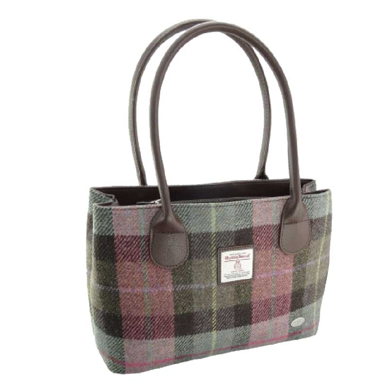 Harris Tweed ‚Cassley‘ Classic Handbag in Muted Green and Rose Pink Tartan – Bild 2