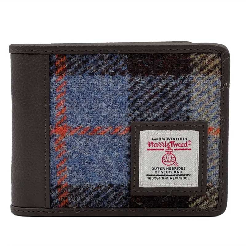 Harris Tweed Bifold Geldbörse in Blau-Braun kariert