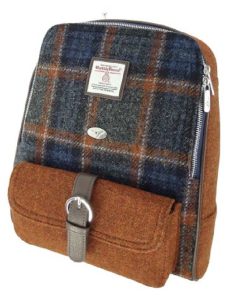 Harris Tweed ‚Naver‘ Backpack in Grey with Rust Overcheck