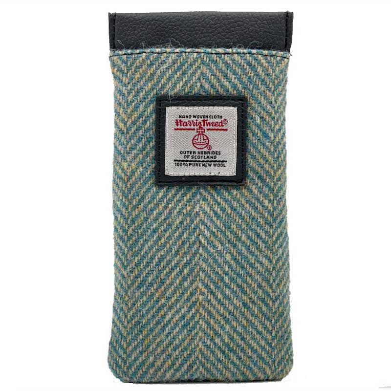 Brillenetui aus Harris Tweed in Türkis-Fischgrätmuster – Bild 5
