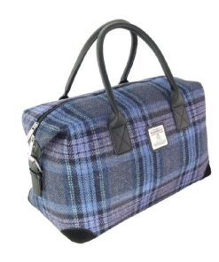 Harris Tweed „Esk“ Reisetasche In Blau-Lila Stewart Tartan
