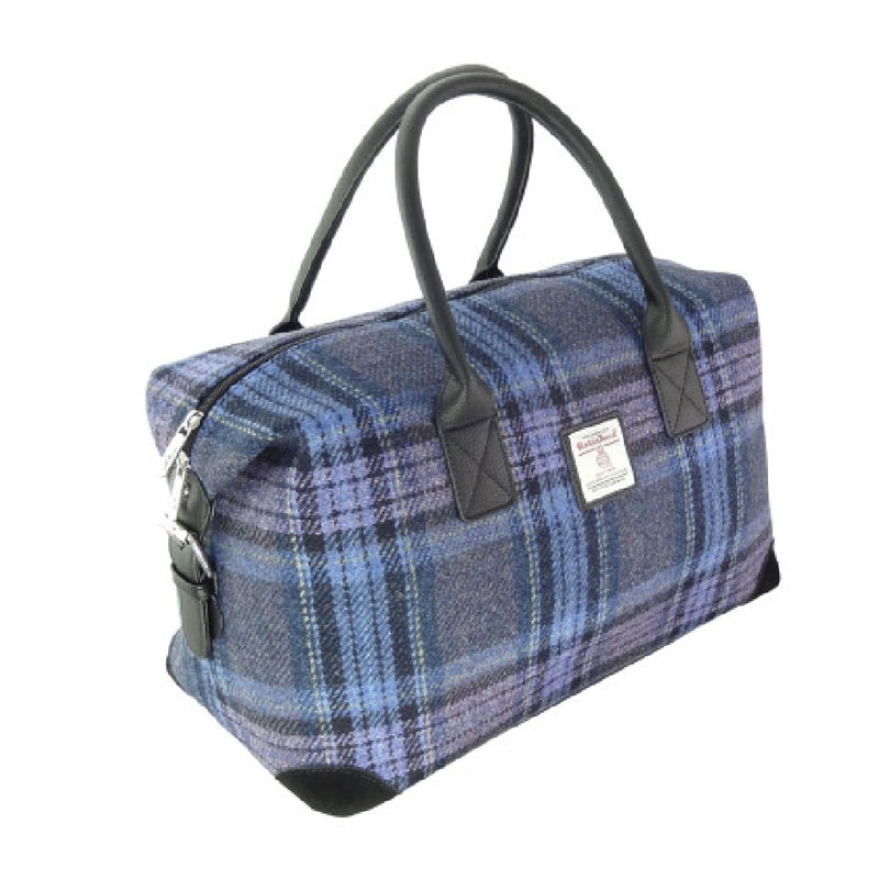 Harris Tweed „Esk“ Reisetasche In Blau-Lila Stewart Tartan – Bild 2