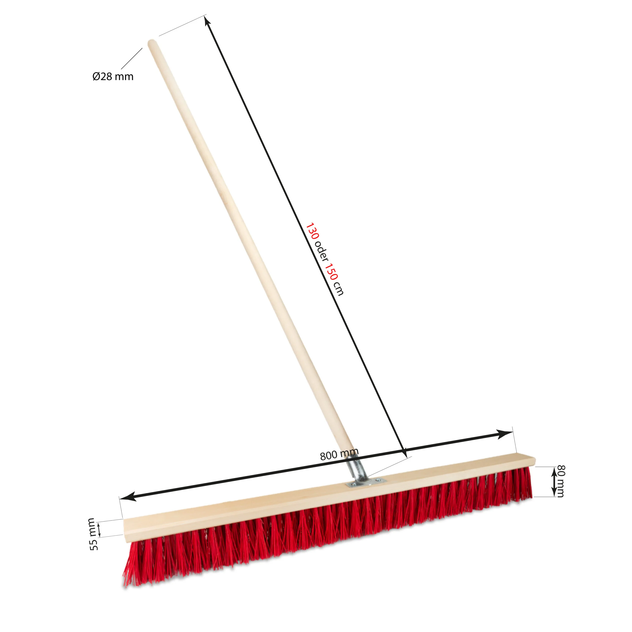 Straßenbesen 80 cm – Holzstiel 150 cm – Harte PET-Borsten – Bild 3
