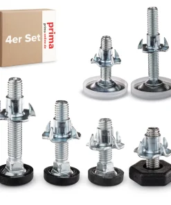 Stellfüße M8 mit Einschlagmuttern – 4er Set Regulierschrauben höhenverstellbar