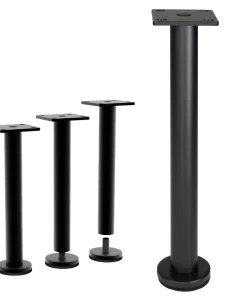 Möbelfuß Metall Schwarz 21cm – Ø 20mm Stahlrohr, Ø 40 mm Bodenteller, 15mm Höhenausgleich