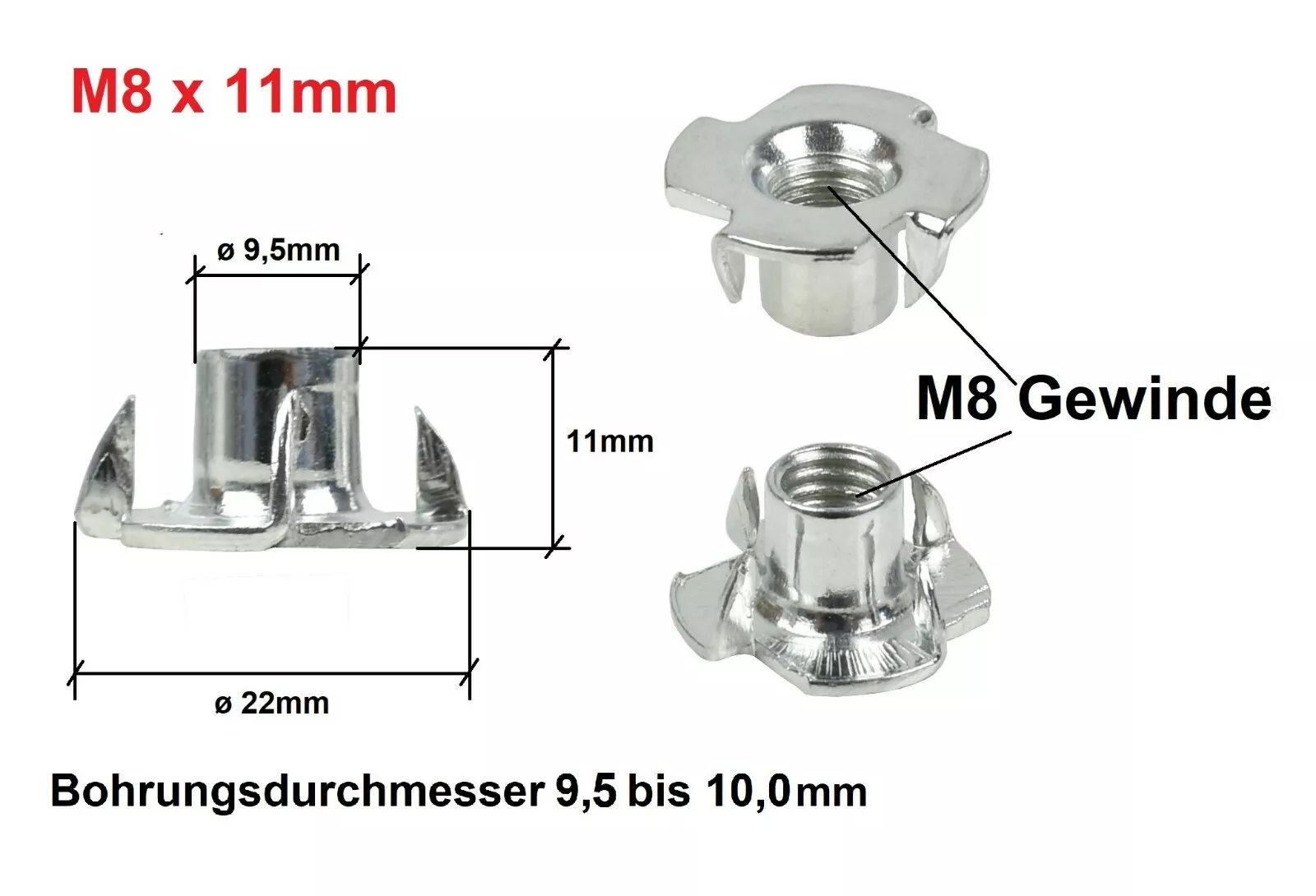 Stellfüße M8 mit Einschlagmuttern – 4er Set Regulierschrauben höhenverstellbar – Bild 3