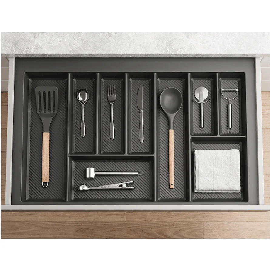 Besteckkasten für Schubladen 80 cm graphit matt 75x69cm – zuschneidbarer (B: 75-69cm ) (T: 49-42cm) – Bild 5