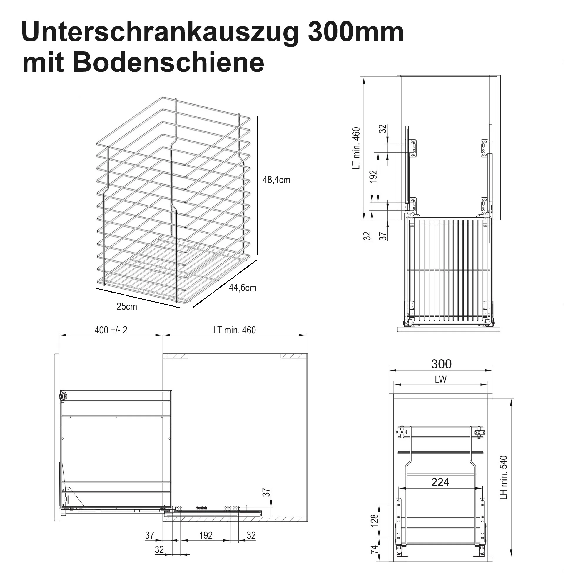 Unterschrankauszug 30 cm Soft-Close Vollauszug – 1 Etage, Chrom – Bild 3